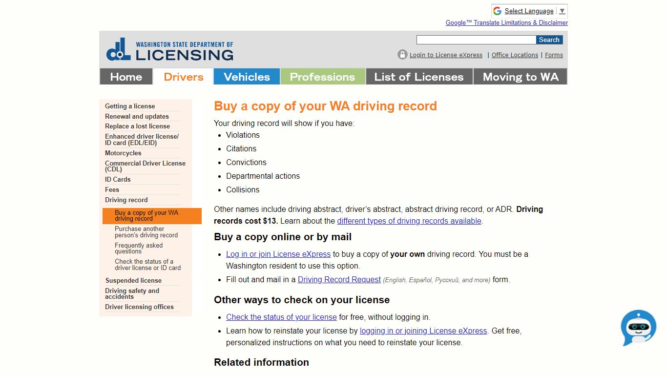 Buy a copy of your WA driving record - Washington